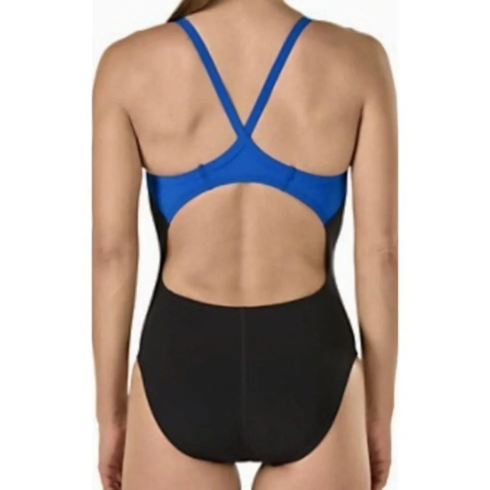 SPEEDO Bolt Splice Drill Back Swim‎ Suit BLUE Womens Sz 2 28